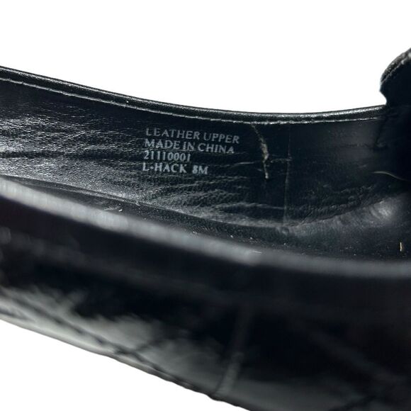 Franco Sarto Leather Quilted Black Heels Shiny Closed Toe 3 inch Heel Tassel - Picture 5 of 10